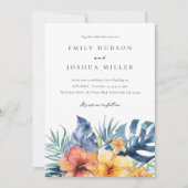 Tropische Bloemen Zomer QR Foto Bruiloft Kaart (Voorkant)