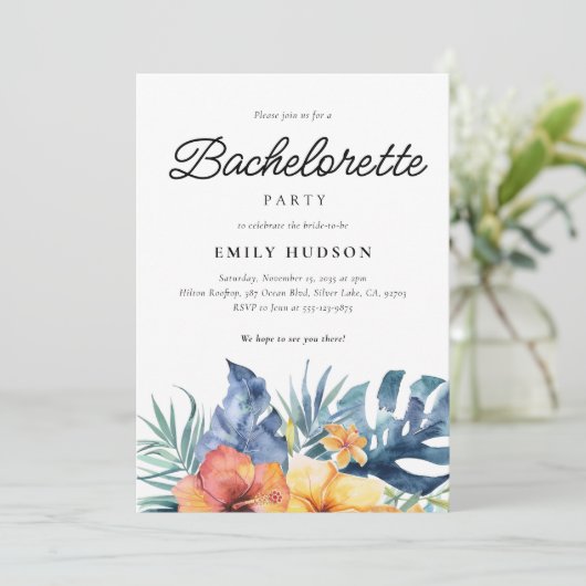 Tropische Bloemen Zomer Vrijgezellenfeest Kaart (Staand voorkant)