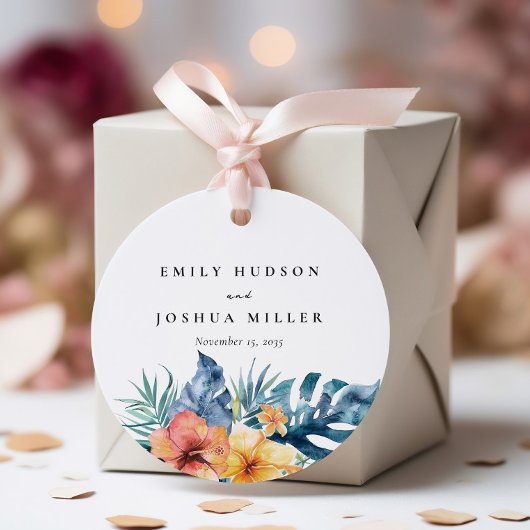 Tropische Bloemen Zomer Waterverf Bruiloft Bedankjes Labels