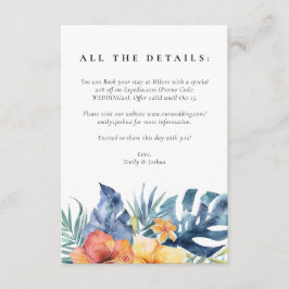 Tropische Bloemen Zomer Waterverf Bruiloft Informatiekaartje