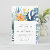Tropische Bloemen Zomer Waterverf Bruiloft Kaart (Staand voorkant)