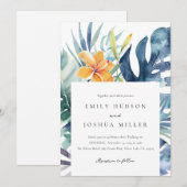 Tropische Bloemen Zomer Waterverf Bruiloft Kaart (Voorkant / Achterkant)