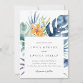 Tropische Bloemen Zomer Waterverf Bruiloft Kaart (Voorkant)