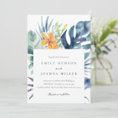 Tropische Bloemen Zomer Waterverf Bruiloft Kaart (Staand voorkant)