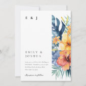 Tropische Bloemen Zomer Waterverf Bruiloft Kaart (Voorkant)