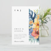 Tropische Bloemen Zomer Waterverf Bruiloft Kaart (Staand voorkant)