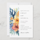 Tropische Bloemen Zomer Waterverf Bruiloft Kaart (Voorkant)