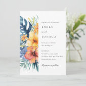 Tropische Bloemen Zomer Waterverf Bruiloft Kaart (Staand voorkant)