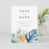 Tropische Bloemen Zomer Waterverf Bruiloft Save The Date (Staand voorkant)