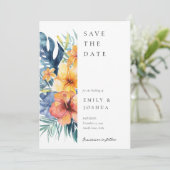 Tropische Bloemen Zomer Waterverf Bruiloft Save The Date (Staand voorkant)