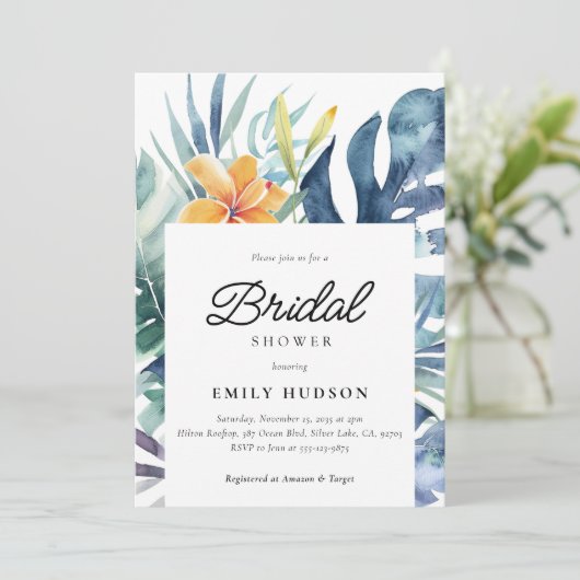 Tropische Bloemen Zomer Waterverf Vrijgezellenfees Kaart (Staand voorkant)