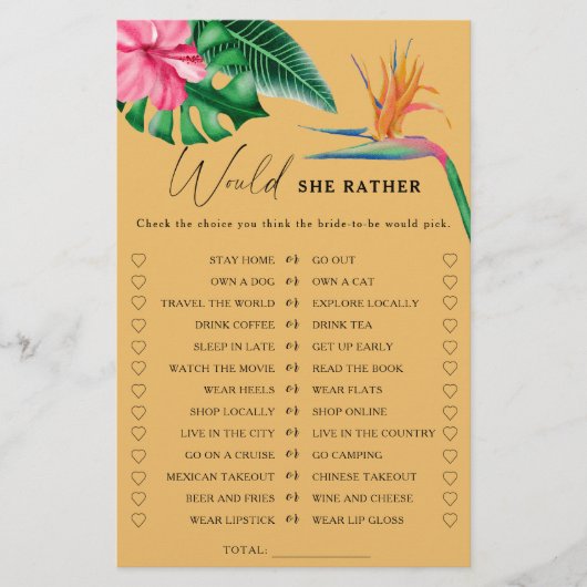 Tropische bloemen - Zou ze liever vrijgezellenfees (Voorkant)