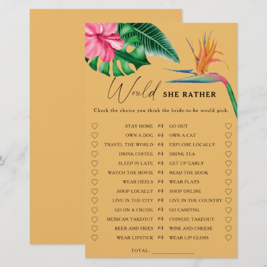 Tropische bloemen - Zou ze liever vrijgezellenfees (Voorkant / Achterkant)