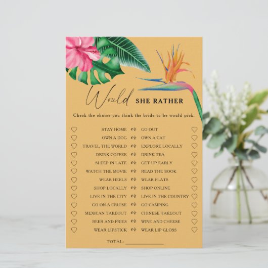 Tropische bloemen - Zou ze liever vrijgezellenfees (Staand voorkant)