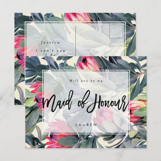 Tropische Bloemen, zult u mijn bruidsmeisje zijn Aankondigingskaart (Voorkant / Achterkant)