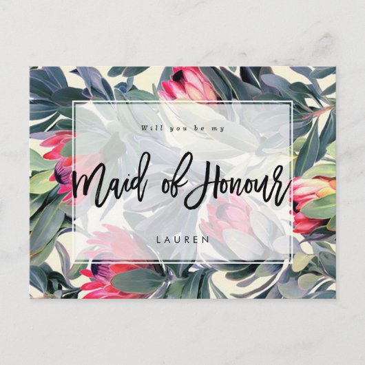 Tropische Bloemen, zult u mijn bruidsmeisje zijn Aankondigingskaart (Voorkant)
