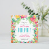 Tropische Bloemen Zwembad Party Verjaardag Kaart (Staand voorkant)