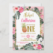 Tropische bloemenananas aloha eerste verjaardag kaart (Voorkant)