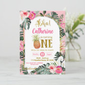 Tropische bloemenananas aloha eerste verjaardag kaart (Staand voorkant)