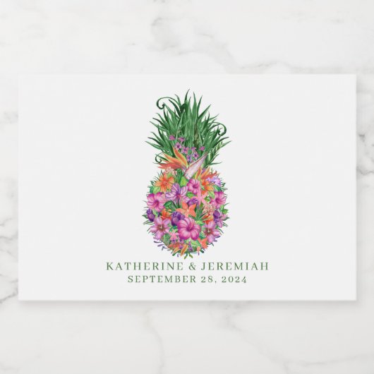 Tropische bloemenananas Elegante bruiloft Sparkling Wijnetiket (Enkel label)