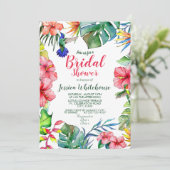 Tropische bloemenaquarel bruidsdouche uitnodiging (Staand voorkant)
