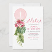 Tropische bloemenballon Luau 1e verjaardag Kaart (Voorkant)