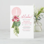 Tropische bloemenballon Luau 1e verjaardag Kaart (Staand voorkant)