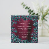 Tropische bloemenblaadjes omlijst glitter teal bor kaart (Staand voorkant)