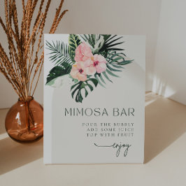 Tropische Bloemenboog Mimosa Bar Reclamebord Met Voetstuk