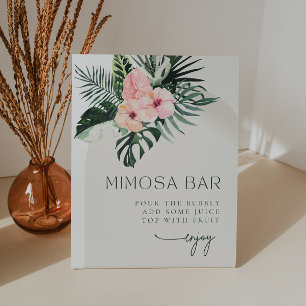 Tropische Bloemenboog Mimosa Bar Reclamebord Met Voetstuk