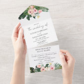 Tropische bloemenbruiloft alles in één uitnodiging (Afscheurbaar)