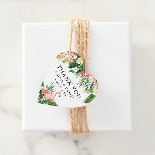 Tropische Bloemenbruiloft Flamingo Hartelijk dank Bedankjes Labels (In situ)