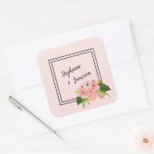 Tropische bloemenbruiloft groot roze & perzik vierkante sticker (Envelop)