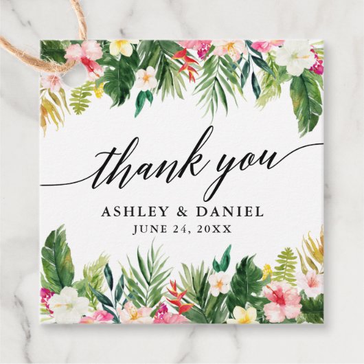 Tropische bloemenbruiloft kalligrafie dank u bedankjes labels (Voorkant)