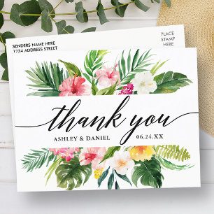 Tropische bloemenbruiloft kalligrafie dank u briefkaart