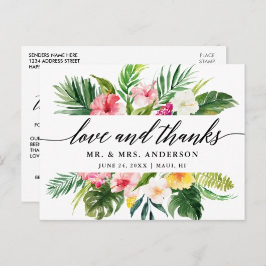 Tropische bloemenbruiloft kalligrafie liefde Bedan Briefkaart (Voorkant / Achterkant)
