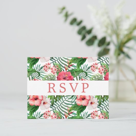 Tropische Bloemenbruiloft RSVP Briefkaart (Staand voorkant)