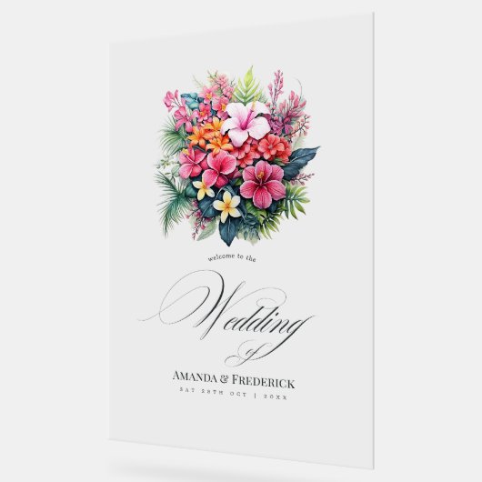 Tropische bloemenbruiloft welkom acryl bord (Hoek)