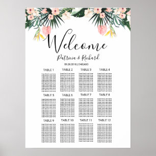 Tropische bloemendestinatie trouw zitplaatskaart poster