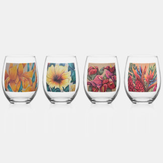 Tropische bloemendrinkglassenset wijnglas zonder voet