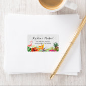 Tropische bloemenflamingo ananas rustiek hout etiket (Insitu)