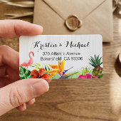 Tropische bloemenflamingo ananas rustiek hout etiket