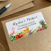 Tropische bloemenflamingo ananas rustiek hout etiket