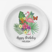 Tropische bloemenflamingo vlinders Verjaardag Papieren Bordje (Voorkant)