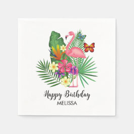 Tropische bloemenflamingo vlinders Verjaardag Servet