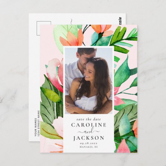 Tropische Bloemenfoto Sla de datum op Briefkaart (Voorkant / Achterkant)