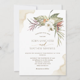 Tropische bloemengedroogde palmbladeren, crèmebrui kaart