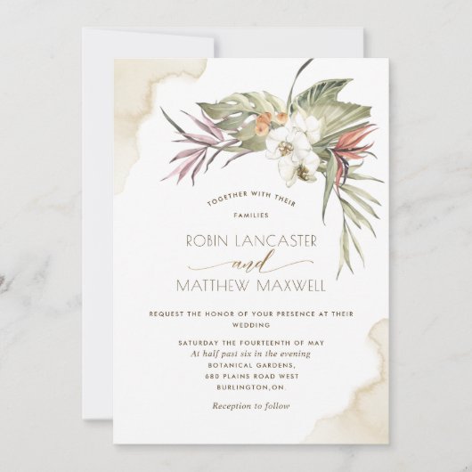 Tropische bloemengedroogde palmbladeren, crèmebrui kaart (Voorkant)