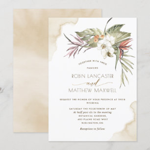 Tropische bloemengedroogde palmbladeren, crèmebrui kaart