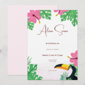 Tropische bloemengroene en roze kids verjaardagsfe kaart (Voorkant / Achterkant)